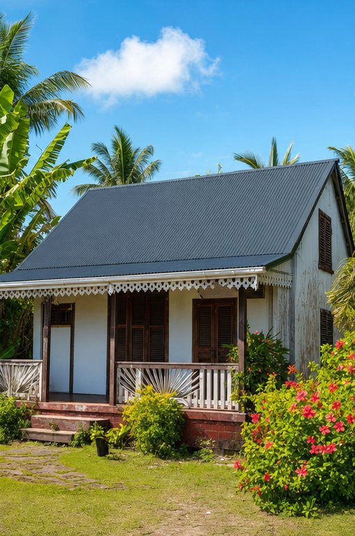 Case créole en Martinique après rénovation : toiture en tôle neuve, traitée et étanche
